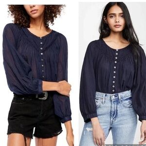 NWT Free People We the Free Cool Meadow Top in Navy - XL
